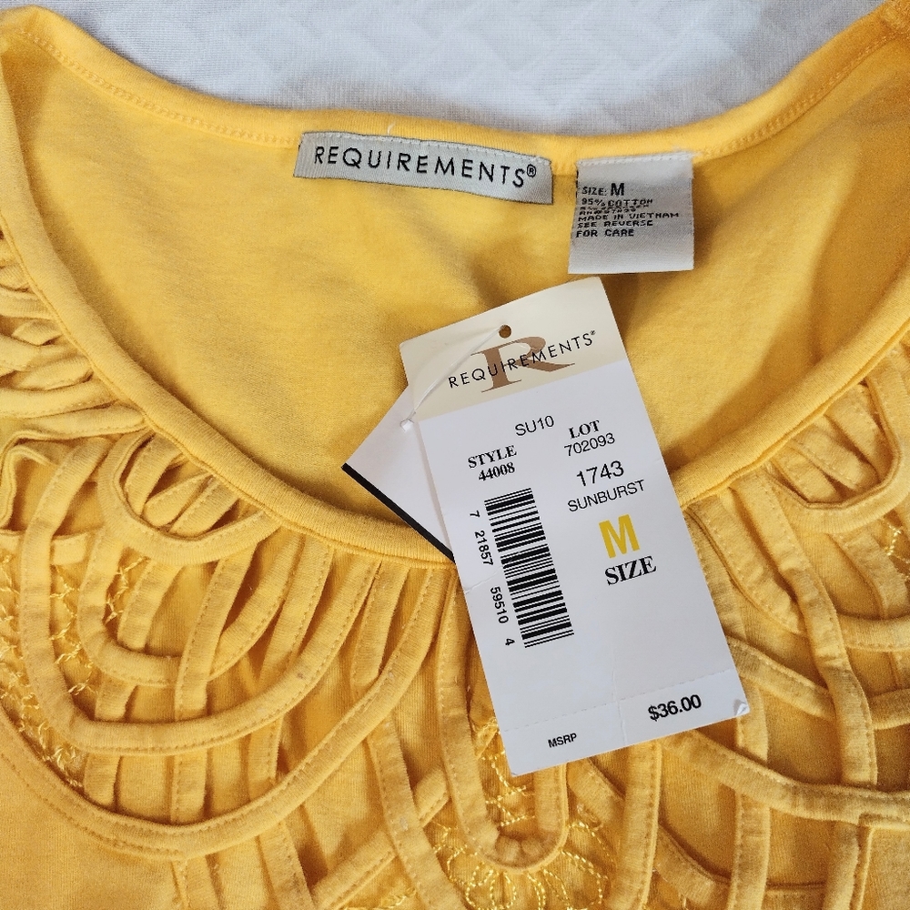 Requirements Woman's medium top. Style 4408. Sunburst yellow. N W T
